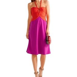 Herve leger coral and pink midi dress.